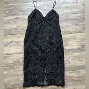 Bardot lace black dress